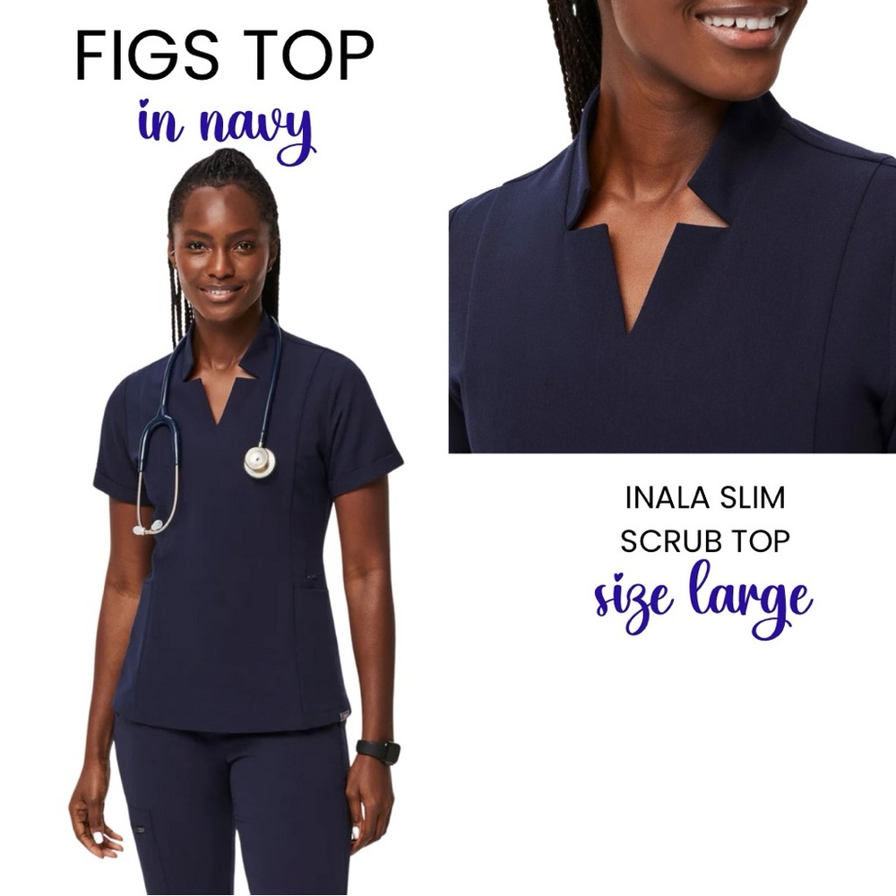FIGS Women’s Inala Slim Scrub Top Navy EUC Size L Large